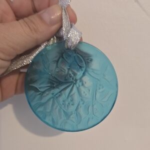 Vintage 1989 Lalique Blue Noel Mistletoe Ornament